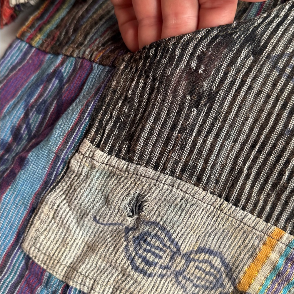 Bohemian Patchwork Distressed Pull Over Hooded Sw… - image 4